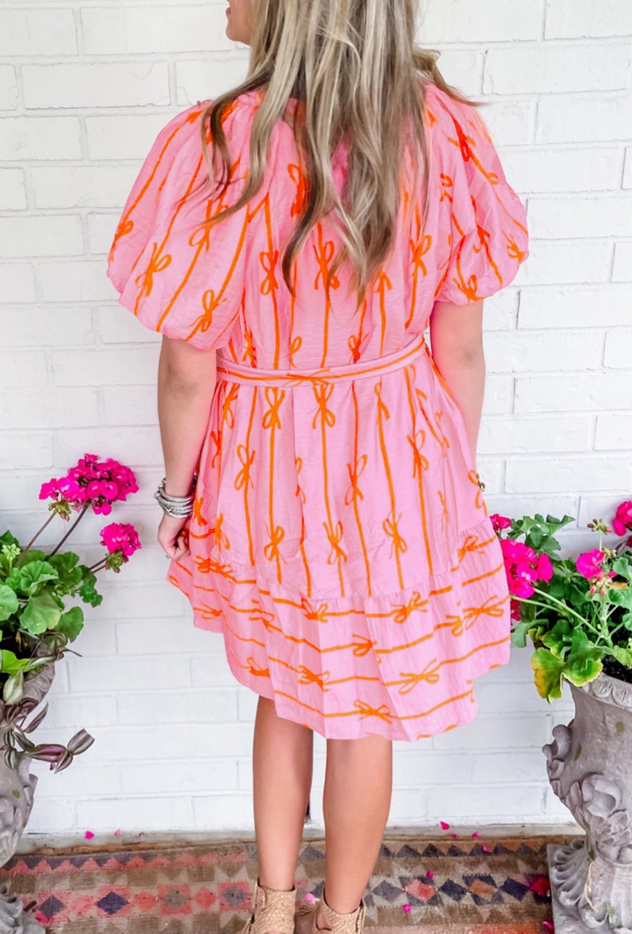 Pink bowknot striped dress