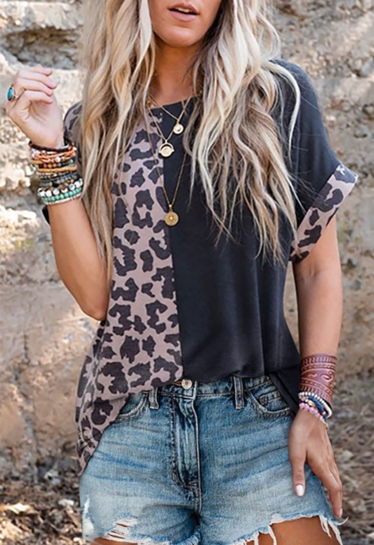 Leopard Colorblock Blouse