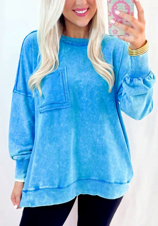 Blue acid wash pullover