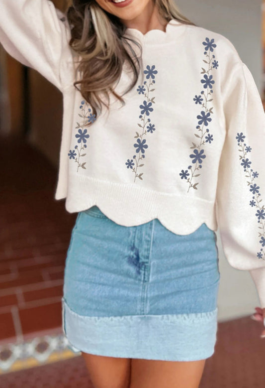 Dainty Blue floral Sweater