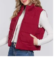 FAUX FUR CORDUROY PUFFER VEST (RED Sweet Magnolia Boutique