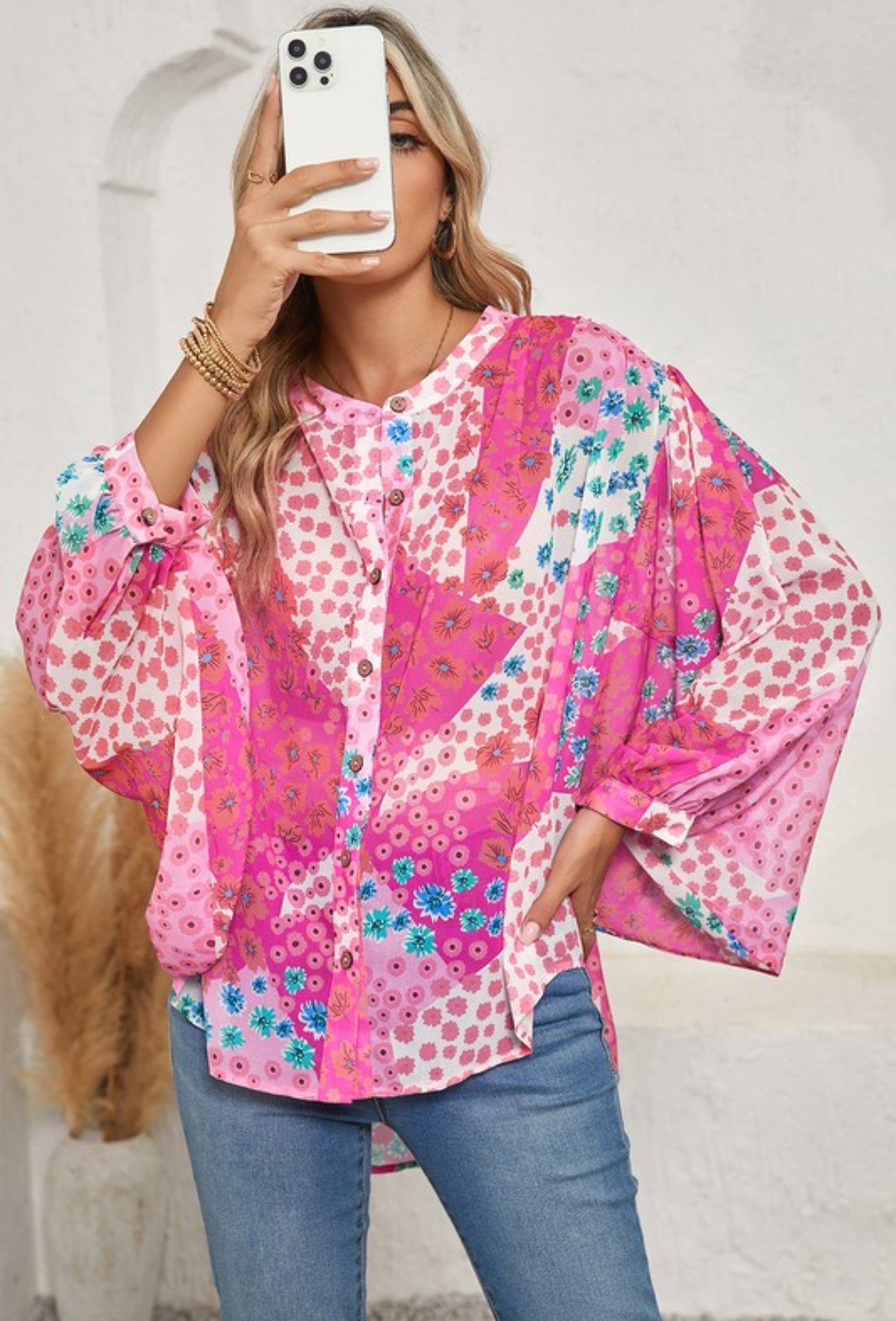 Floral Print Dolman Blouse