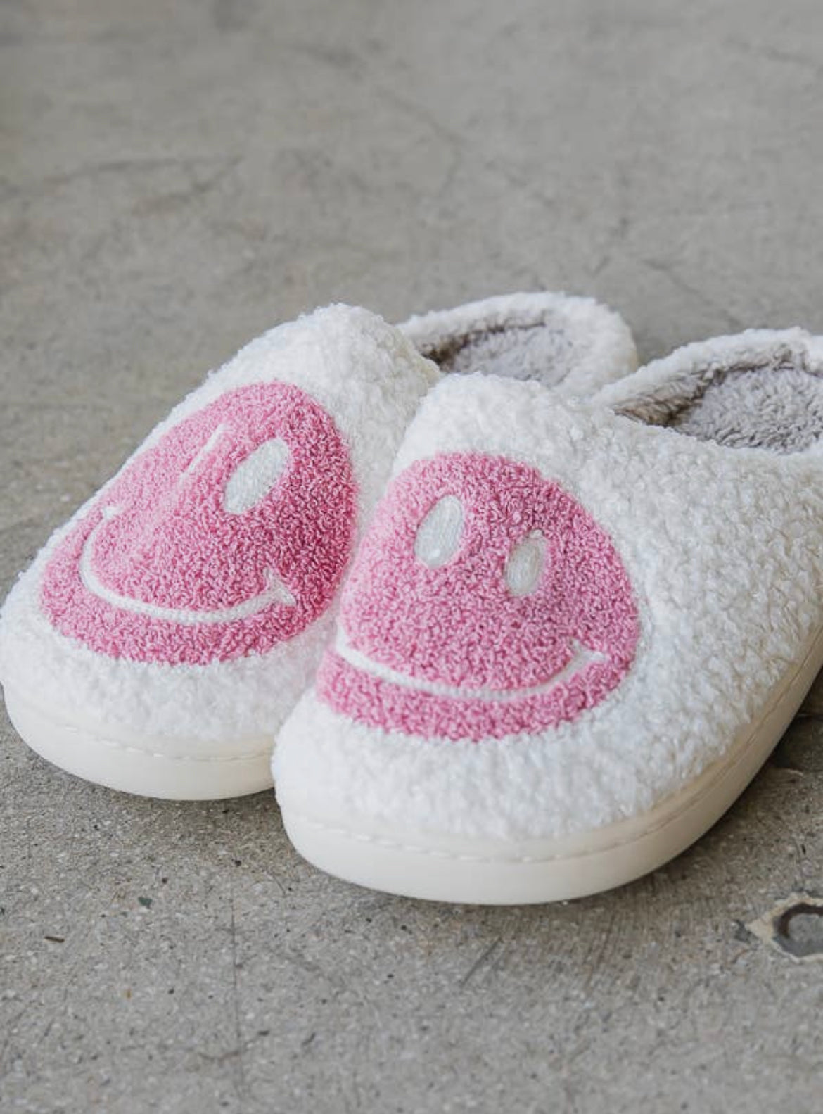 Pink and white smiley slippers Sweet Magnolia Boutique