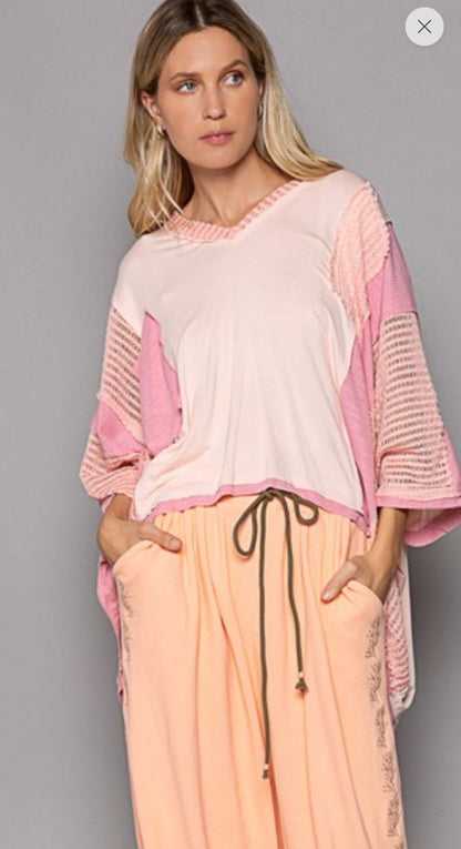 Oversized high low contrast top