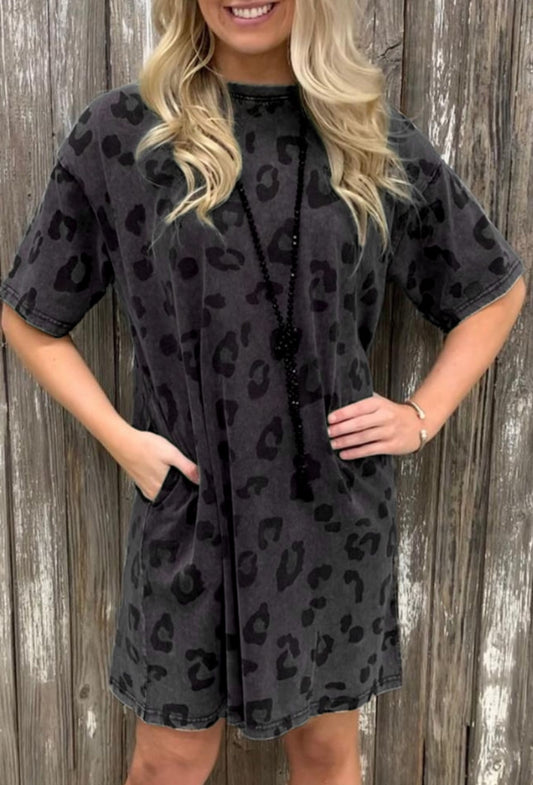 Black Leopard Pocket Dress