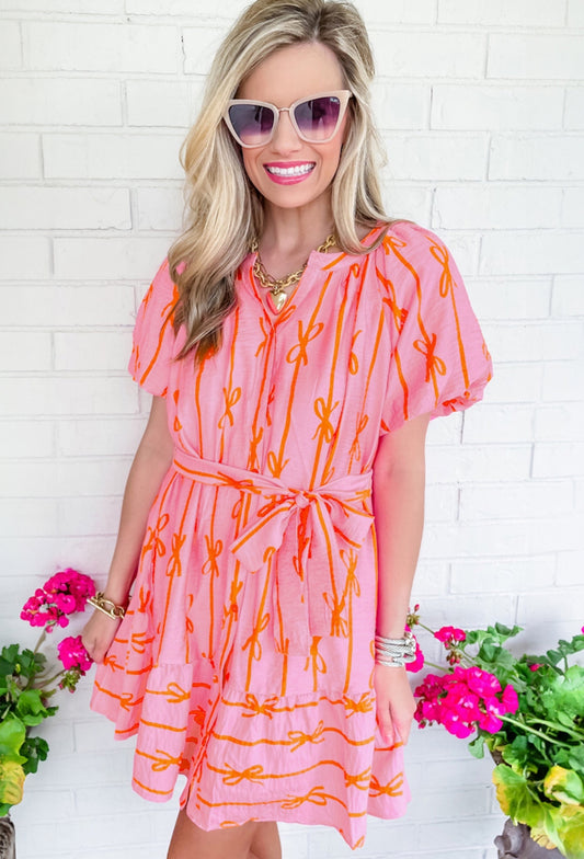 Pink bowknot striped dress