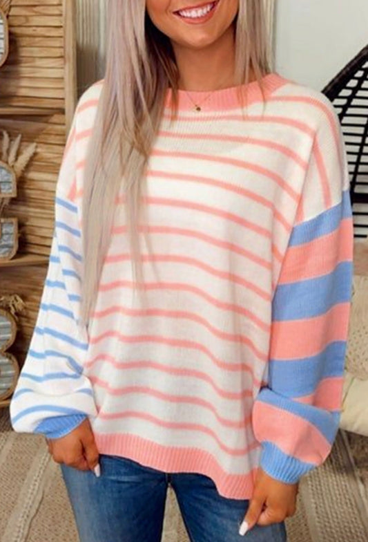 Cream Blue and peach sweater