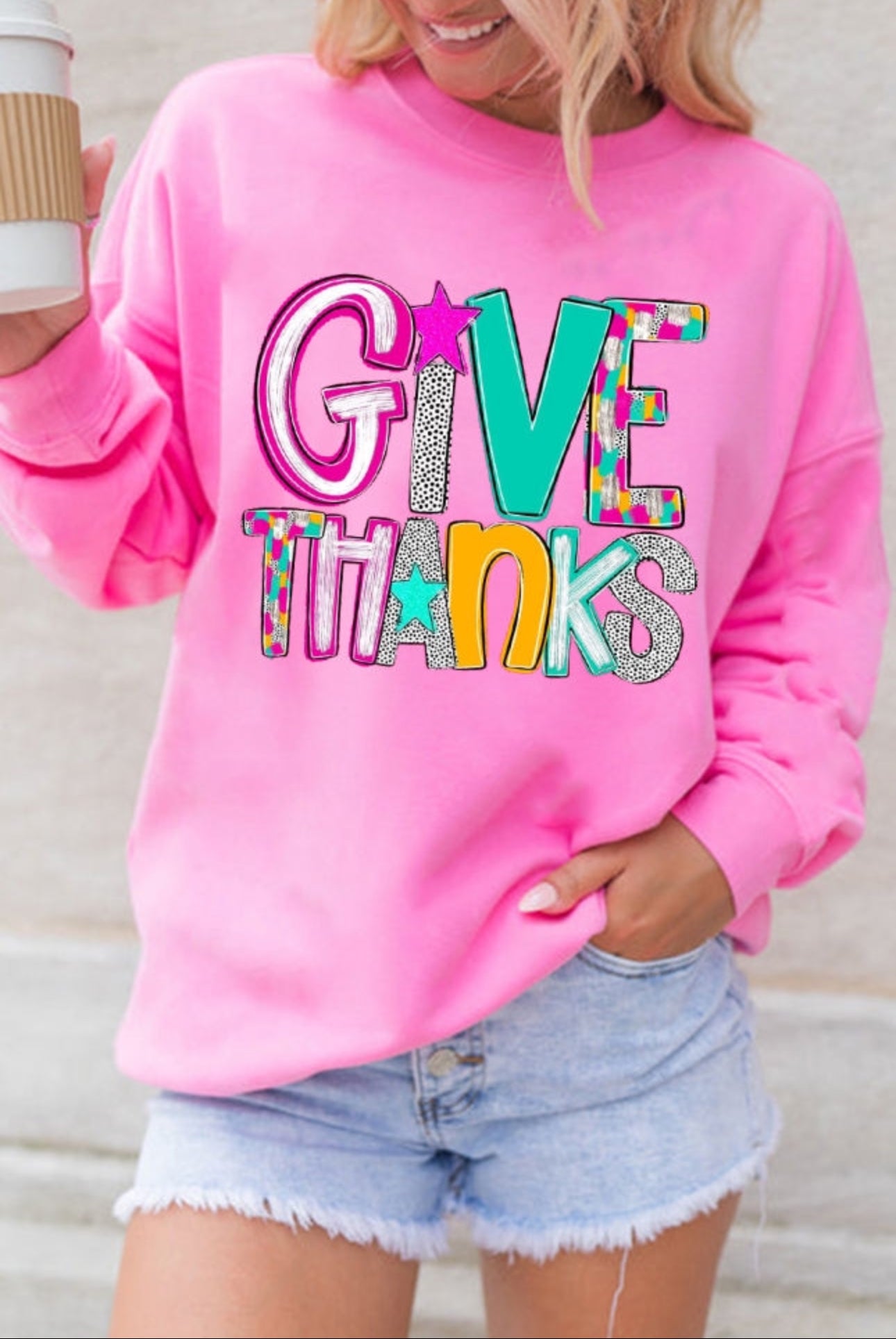 GIVE THANKS Neon Pink sweatshirt