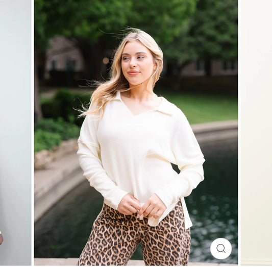 Waffle knit Split size top (Ivory)