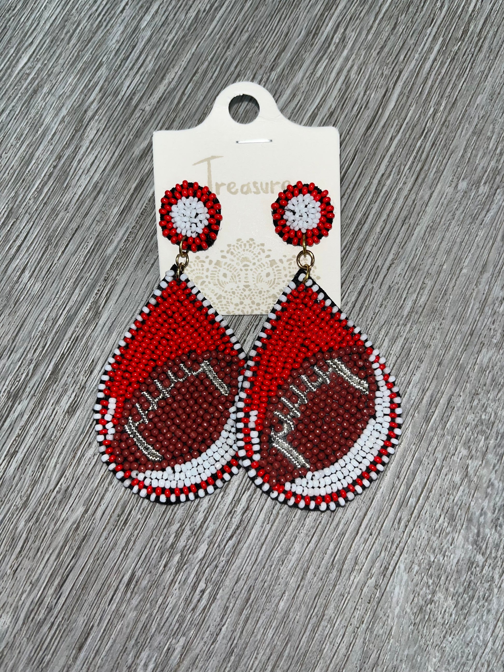 Seed bead football earrings Sweet Magnolia Boutique