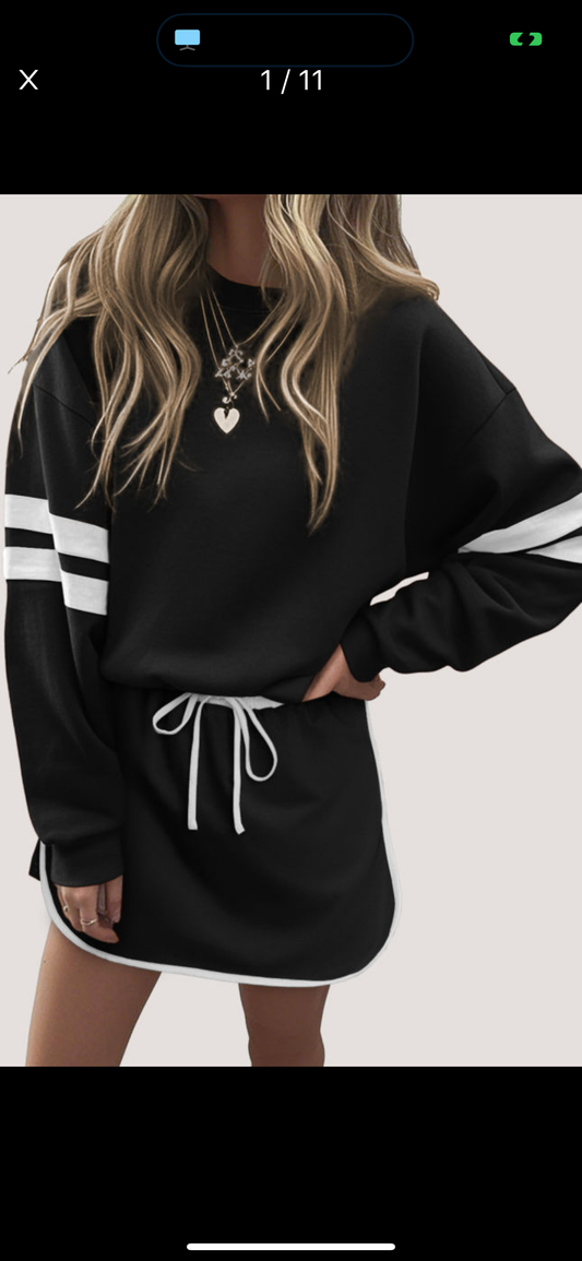 Black skort Set with white Stripes