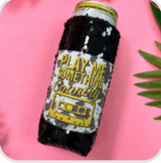 Country Music  sequin slim can cooler