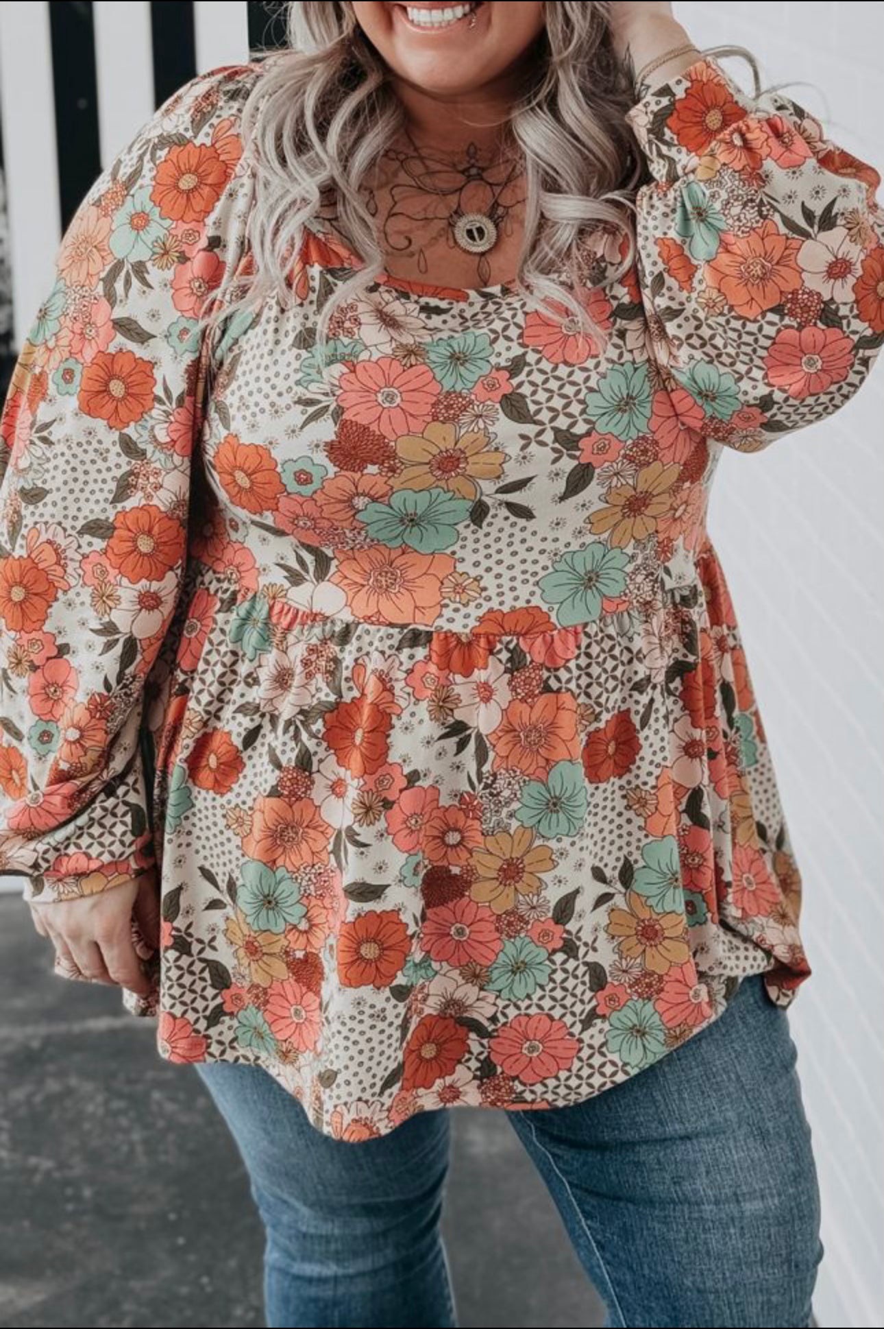 Floral Babydoll Long Sleeve Plus