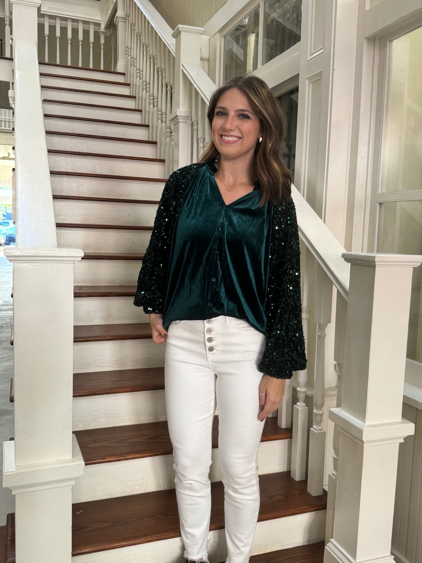 Green Sequin Sleeve top