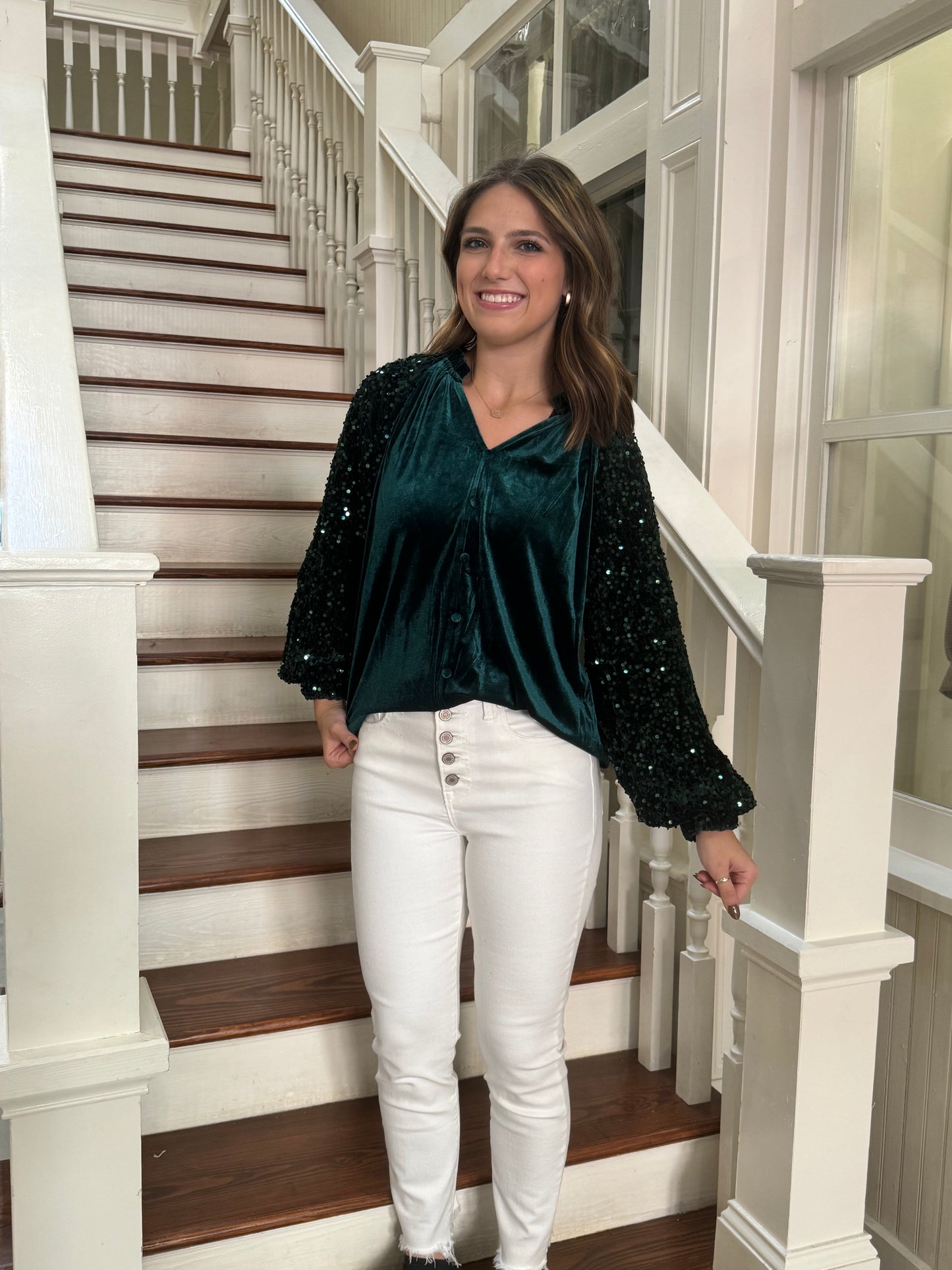 Green Sequin Sleeve top