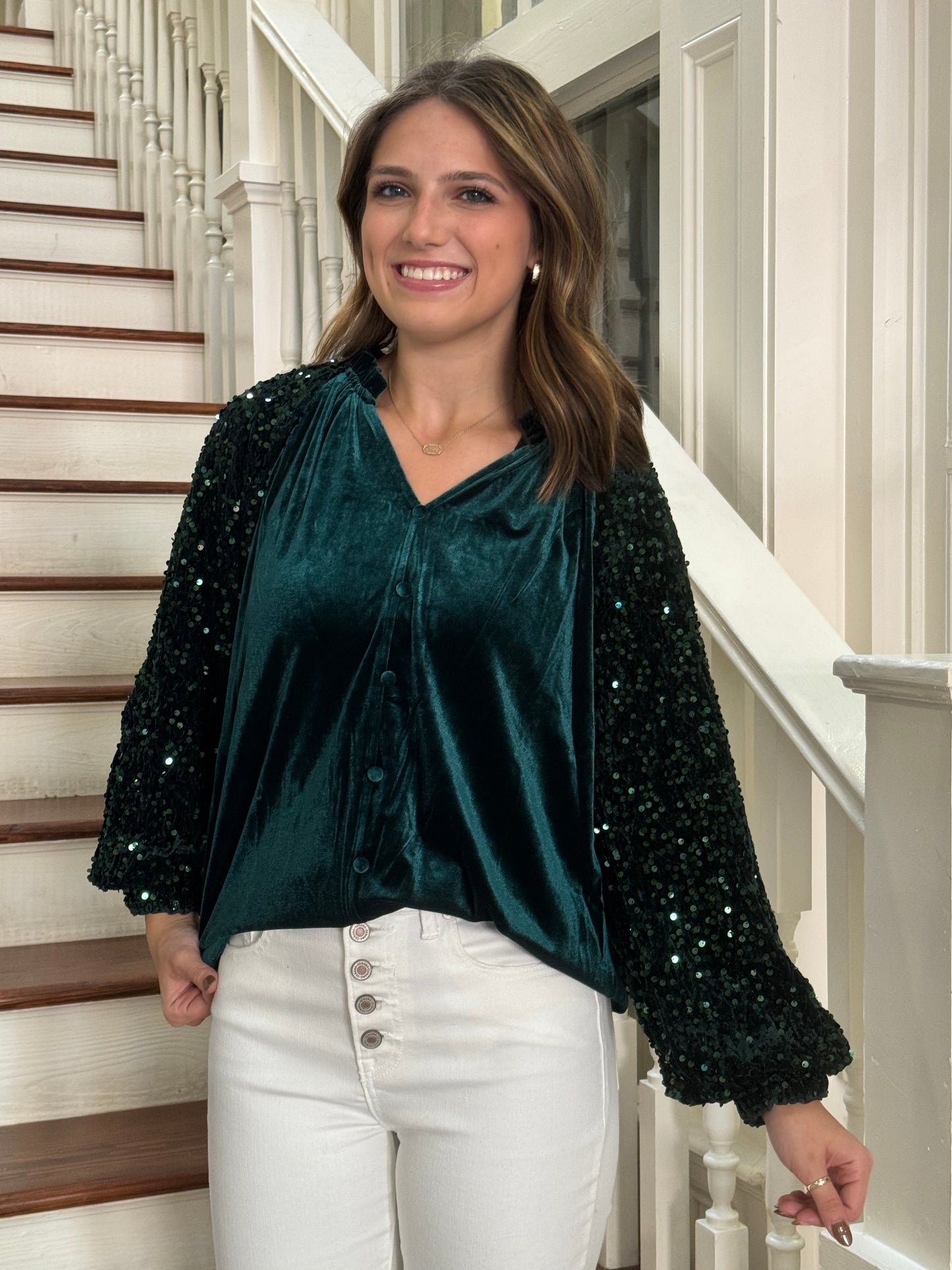 Green Sequin Sleeve top