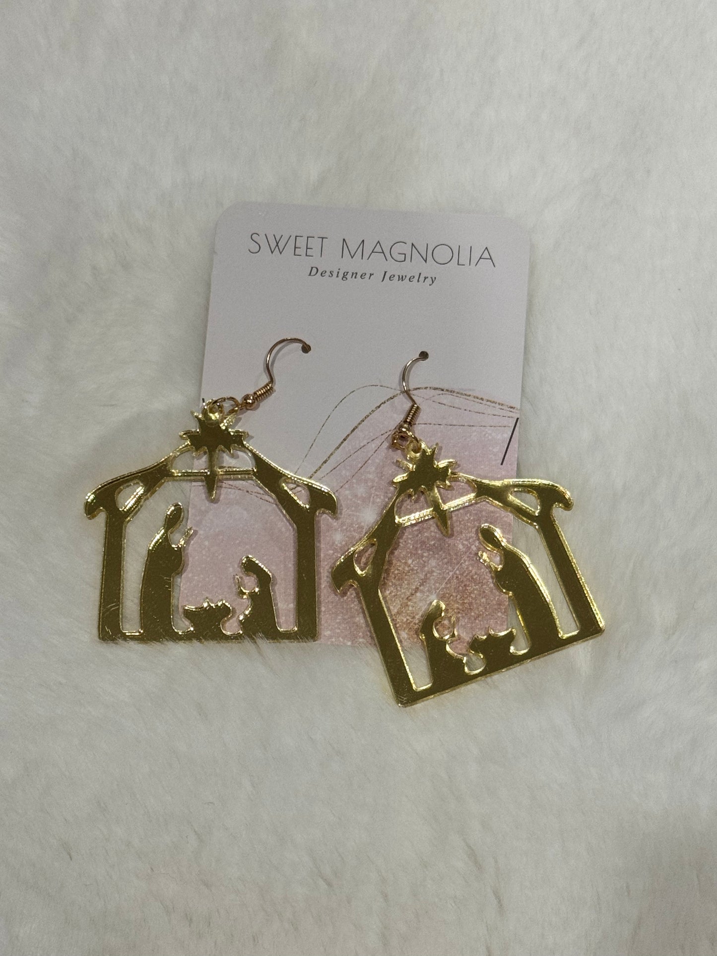 Nativity scene gold earrings