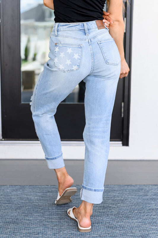 Sam Mid Rise Star Pocket Boyfriend Jeans JUDY BLUE