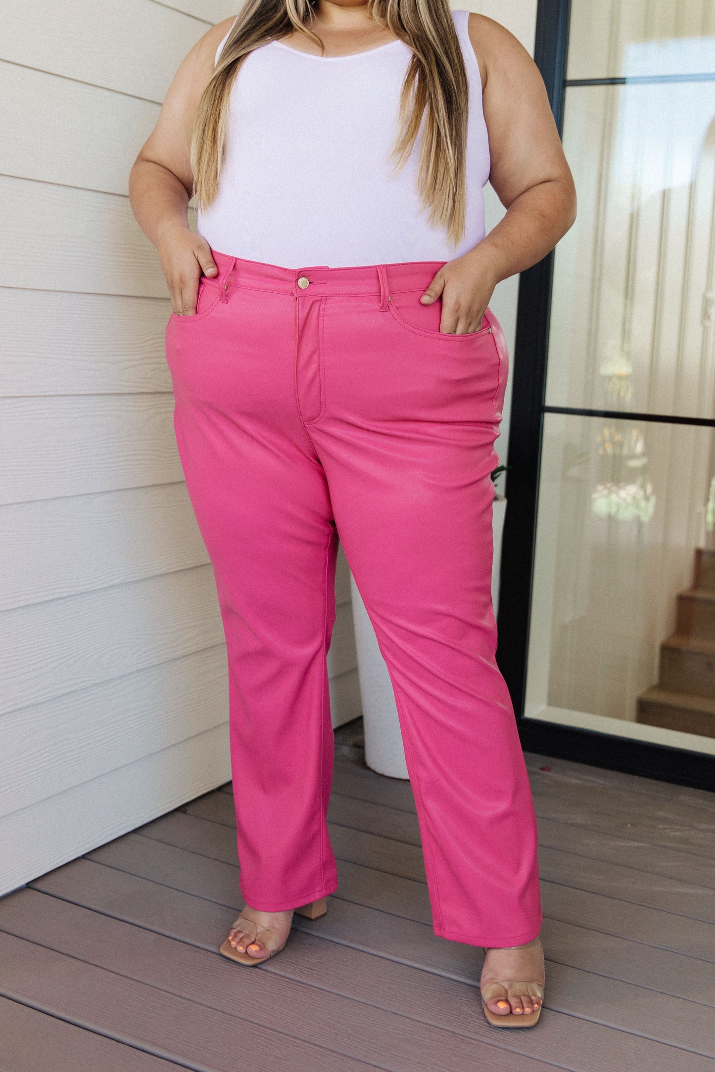 Tanya Control Top Faux Leather Pants in Hot Pink JUDY BLUES