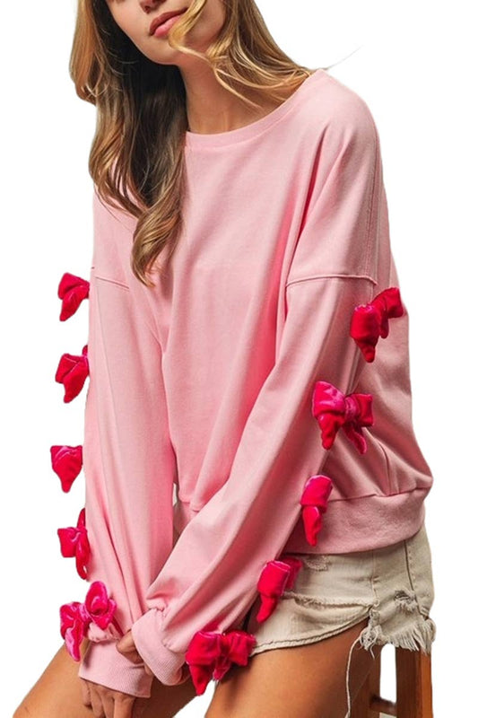 Velvet BOW Sleeve Lightweight Sweatshirt