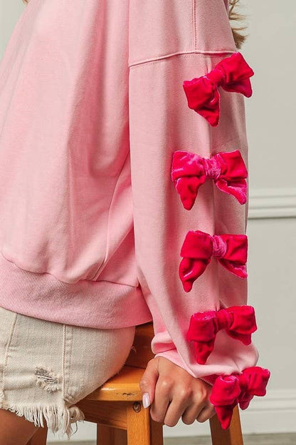 Velvet BOW Sleeve Lightweight Sweatshirt