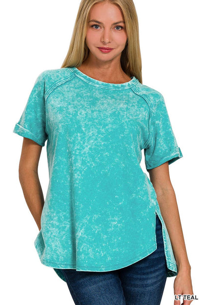 SI-24639 FRENCH TERRY WASHED CUFF SLEEVE TOP Sweet Magnolia Boutique