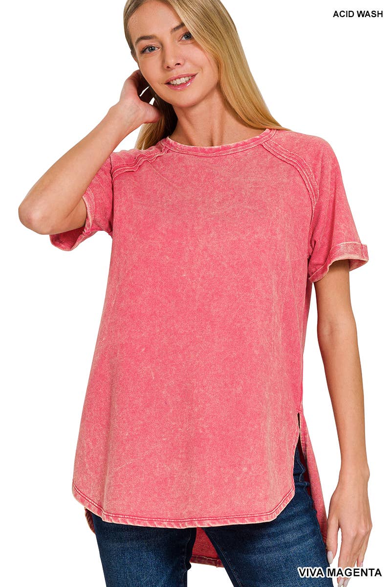 SI-24639 FRENCH TERRY WASHED CUFF SLEEVE TOP Sweet Magnolia Boutique