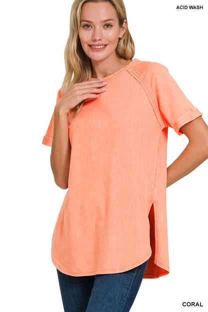 SI-24639 FRENCH TERRY WASHED CUFF SLEEVE TOP Sweet Magnolia Boutique