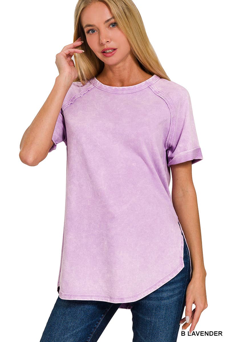 SI-24639 FRENCH TERRY WASHED CUFF SLEEVE TOP Sweet Magnolia Boutique