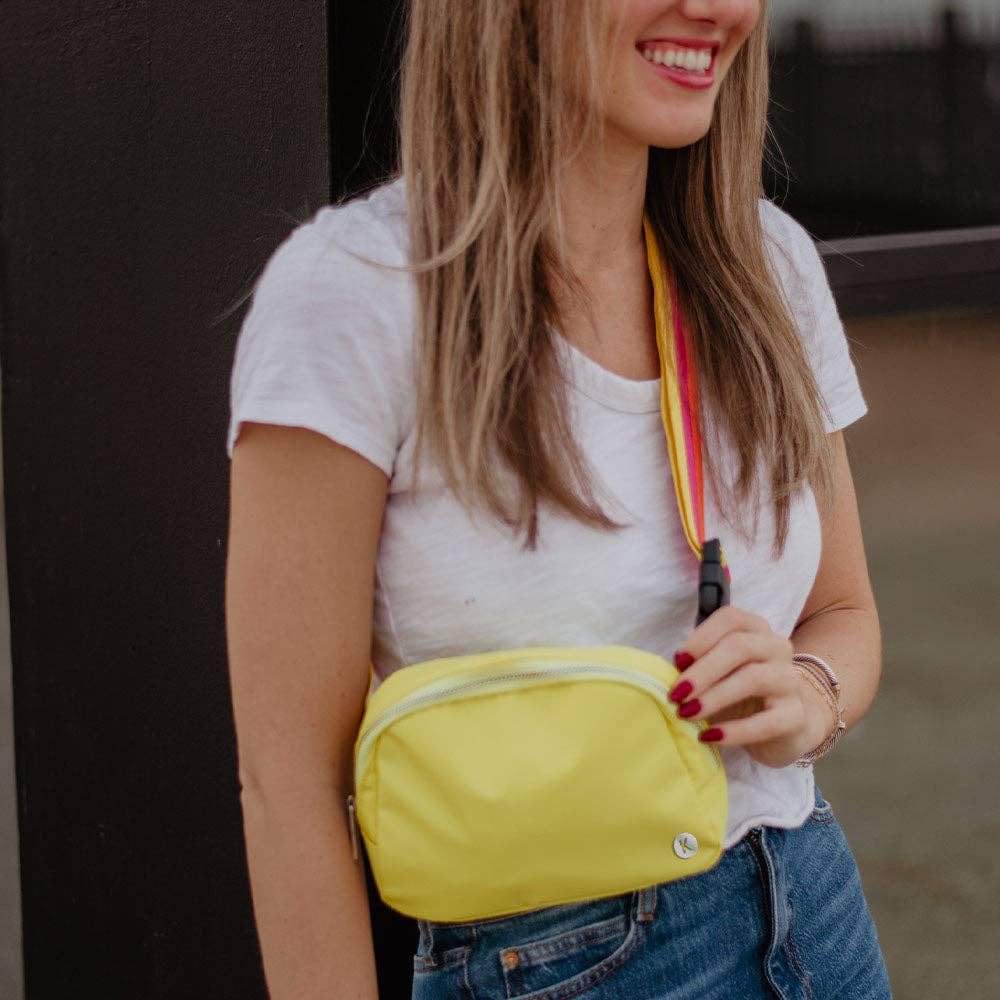 Yellow Solid Crossbody Fanny Pack with Striped Strap Stocking Stuffer Sweet Magnolia Boutique