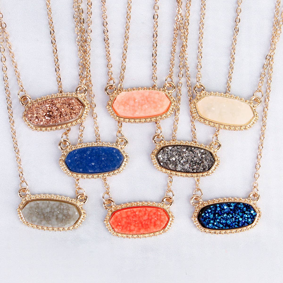 DRUZY OVAL STONE PENDANT NECKLACE AND EARRING SET Sweet Magnolia Boutique