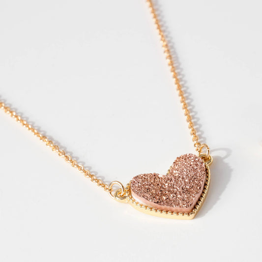 Heart Druzy Stone Charm short Necklace Sweet Magnolia Boutique