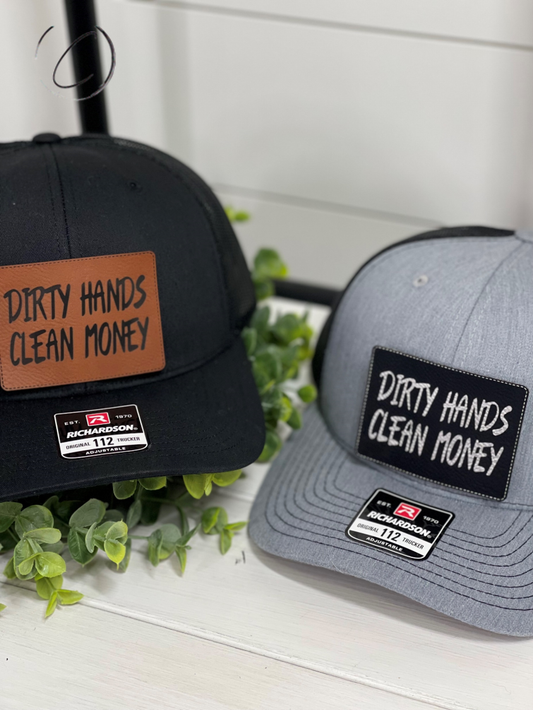 Dirty Hands, Clean Money Patch Snapback Hat: Gray & White / Black Sweet Magnolia Boutique