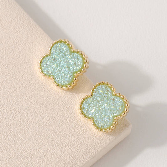 Clover Druzy Stud Earrings Sweet Magnolia Boutique