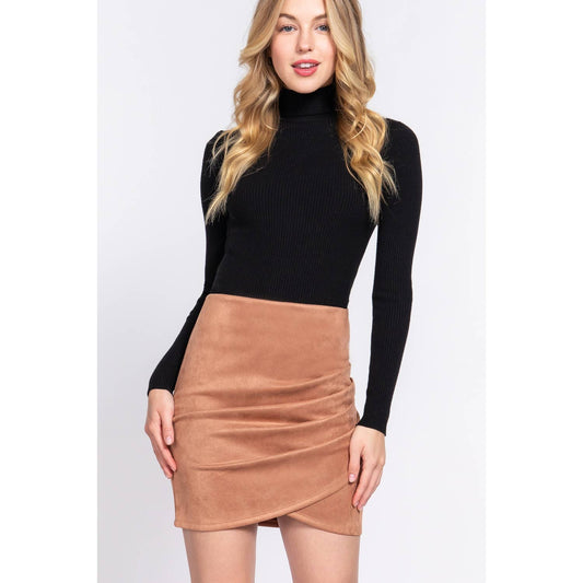 RUCHED FAUX SUEDE MINI SKIRT: Sweet Magnolia Boutique