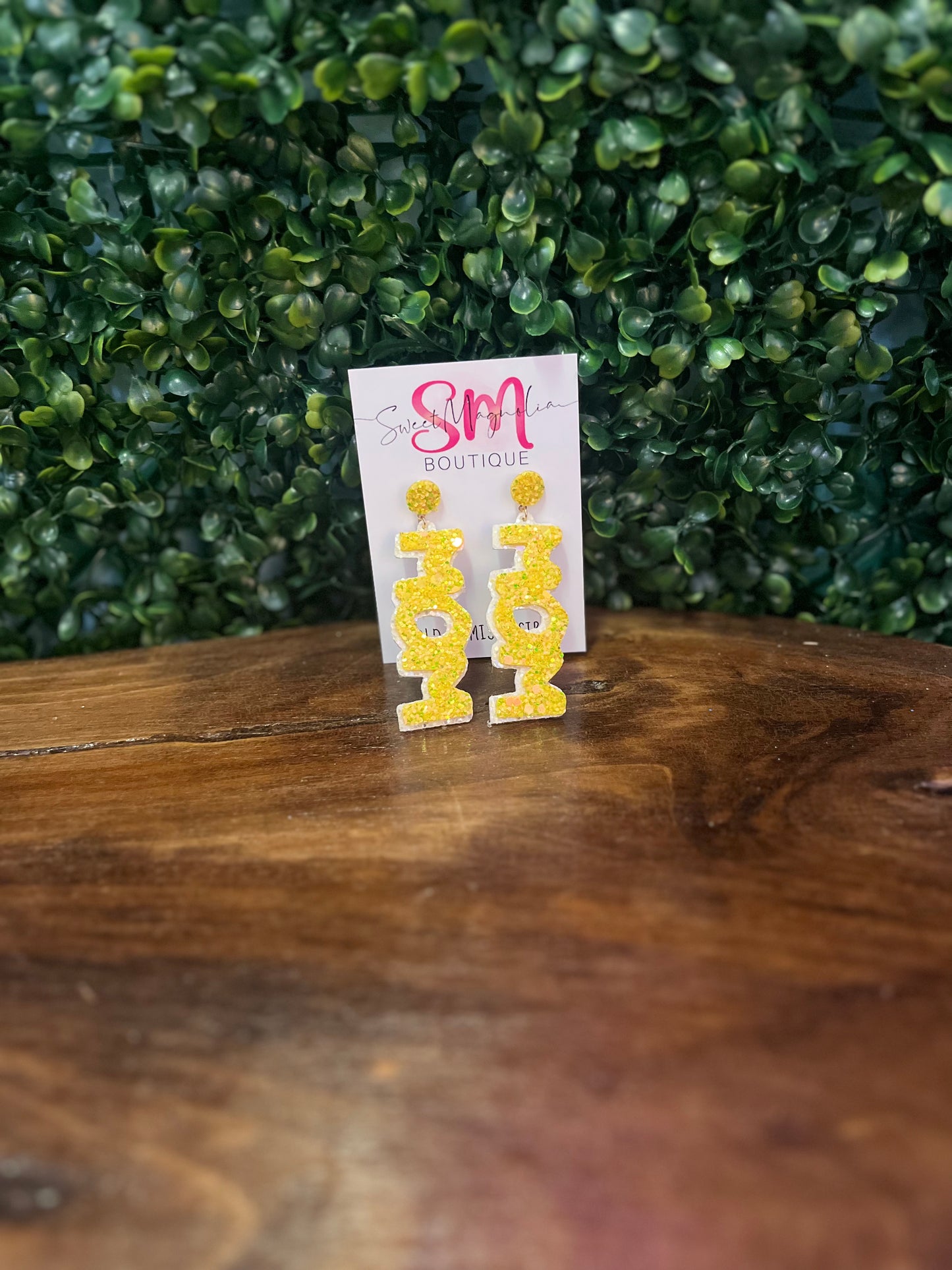 Mom yellow earrings Sweet Magnolia Boutique